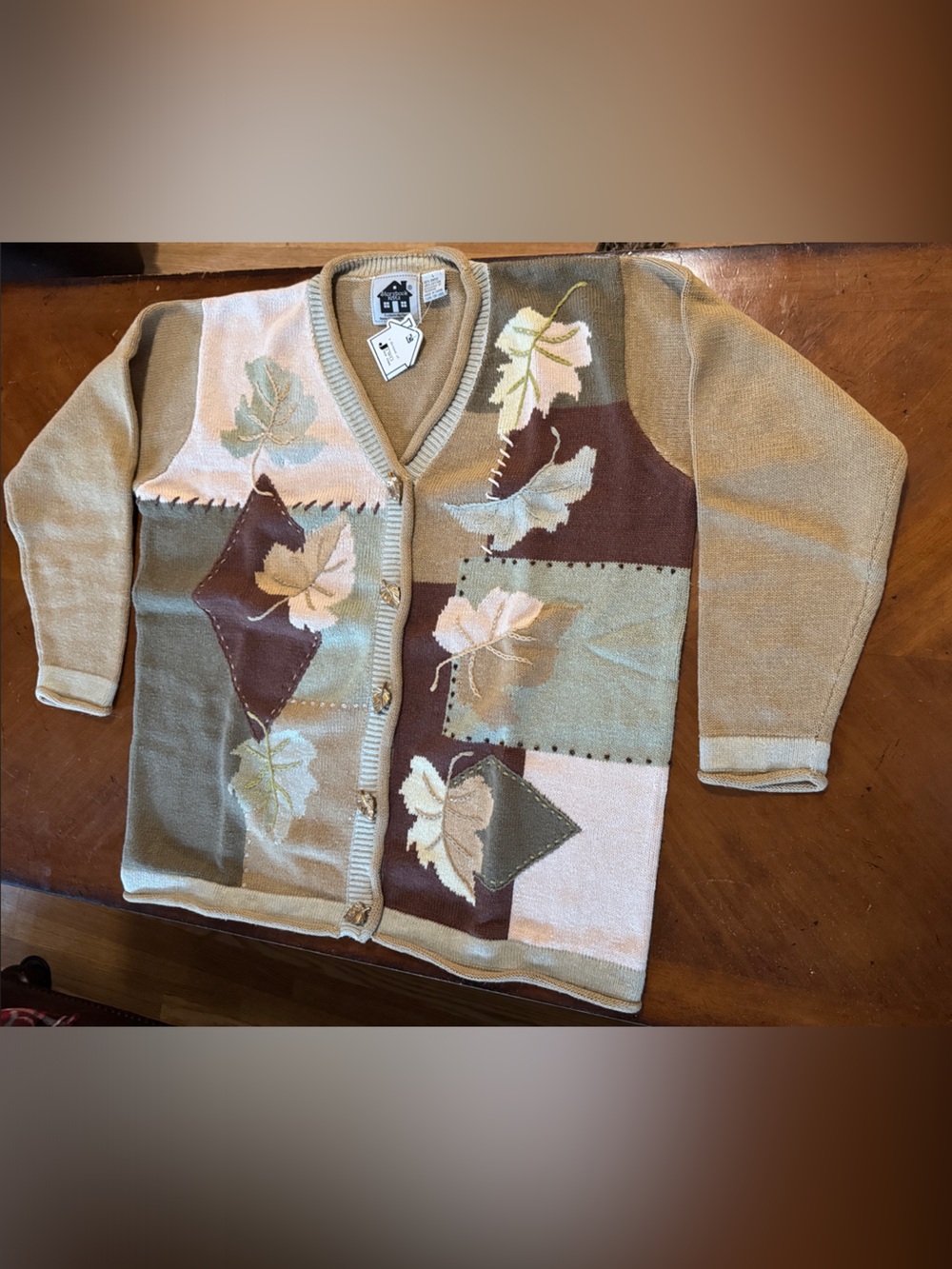 Storybook Knits Mocha Floral Bouclé Sweater - Beige, green, cream and Brown